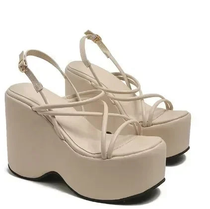 2025 Platform Brand Design Woman's Sexy Sandals Shoes Punk Wedges High Heels Comfy Leisure Woman Shoes Designer Sandalias Creamy-white