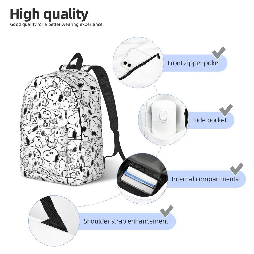 Snoopy Smile Cute Cartoon Backpack for Men Women Cool Student Work Daypack College Canvas Bags with Pocket