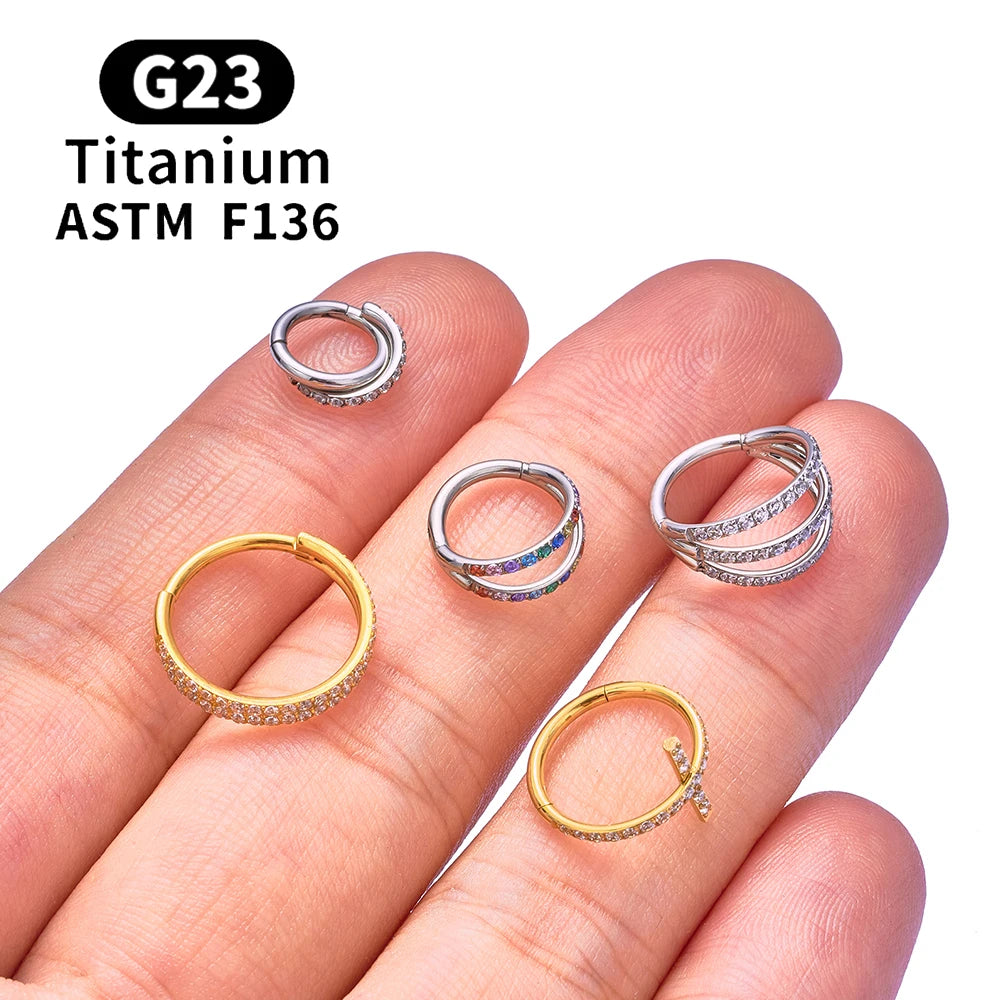 F136 G23 Titanium Nose Ring 16G Hinged Segment CZ Septum Clicke Daith Earrings Hoops Ear Cartilage Tragus Helix Piercing Jewelry