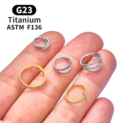 F136 G23 Titanium Nose Ring 16G Hinged Segment CZ Septum Clicke Daith Earrings Hoops Ear Cartilage Tragus Helix Piercing Jewelry