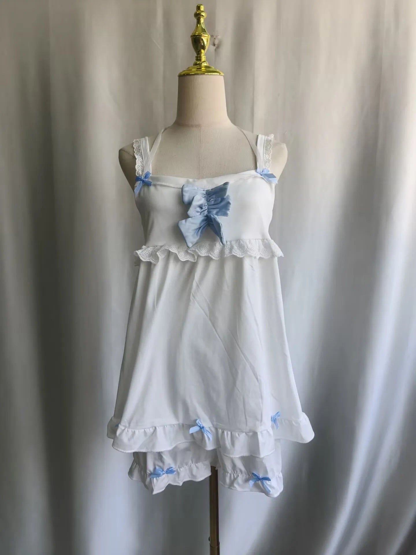 Japanese Soft Girl Strappy Bow Sling Top Shorts Two Piece Set Cotton Pajamas Women's Lolita Sleepwear 2025 New Summer white