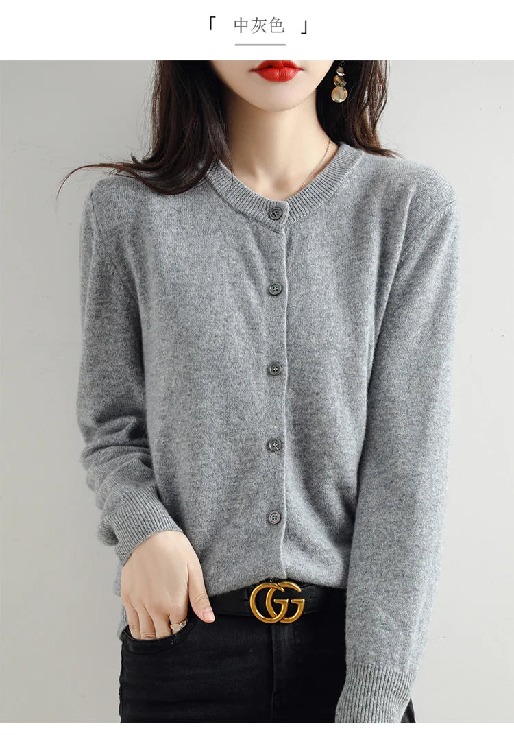 Knitted Cardigan Women's Sweater Autumn And Winter 2022 New Solid Color Coat Round Neck Short Long Sleeve Loose Korean Fashion