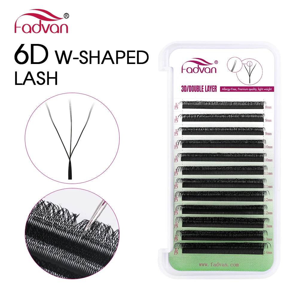 FADVAN 6D-W shaped eyelash extension (3D double tips) Automatic Flowering Premade Fans Eyelash Extensions