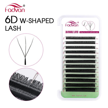 FADVAN 6D-W shaped eyelash extension (3D double tips) Automatic Flowering Premade Fans Eyelash Extensions