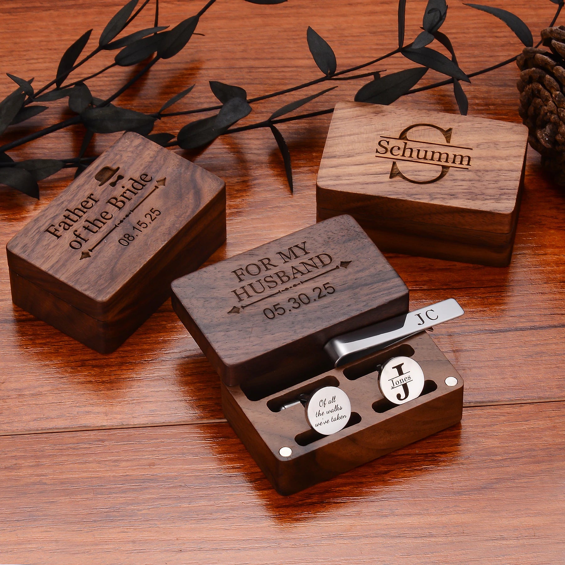 Custom Engraved Round Cufflinks & Tie Clip Set Stainless Steel Anniversary Wedding Birthday Groomsmen Gift for Father Husband Badiee Stylez