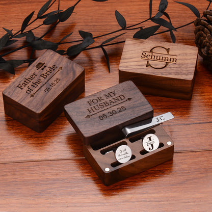 Custom Engraved Round Cufflinks & Tie Clip Set Stainless Steel Anniversary Wedding Birthday Groomsmen Gift for Father Husband Badiee Stylez