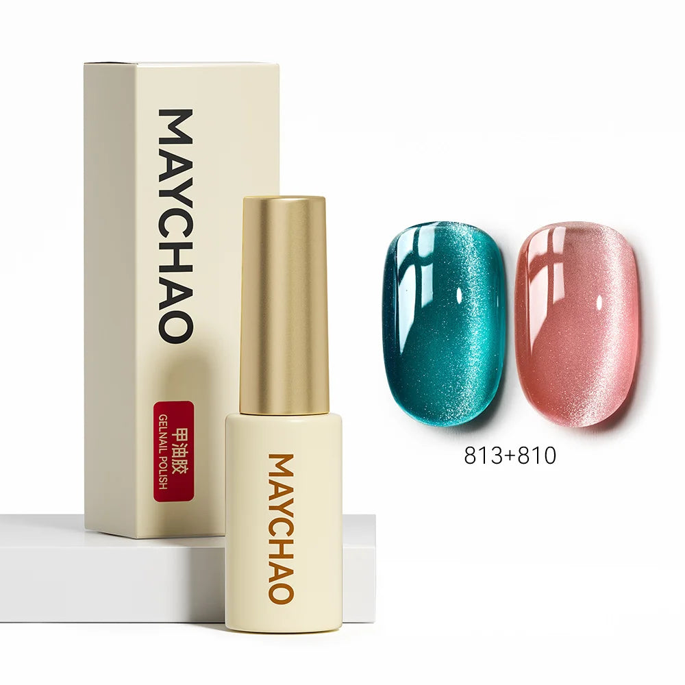MAYCHAO 5ML Gel Nail Polish 9D Laser Diamond Glitter Cat Eye Gel Semi-Permanent Soak Off UV LED Gel Nail Manicure Tools Nail Art 813And810