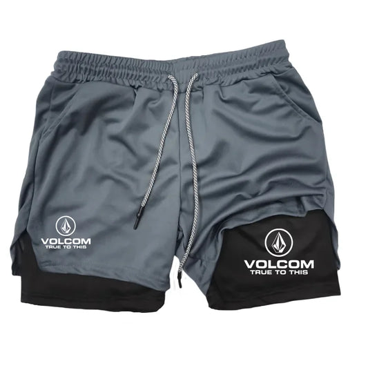 VOLCOM Print 2 in 1 Workout Running Shorts for Men Christian Gym Athletic Shorts with Compression Liner Phone Pocket Towel Loop Badiee Stylez