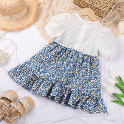 Bear Leader Girls Floral Dresses 2023 Summer New Children's Rustic French Chiffon Floral Fake Two Pieces Halter Dress