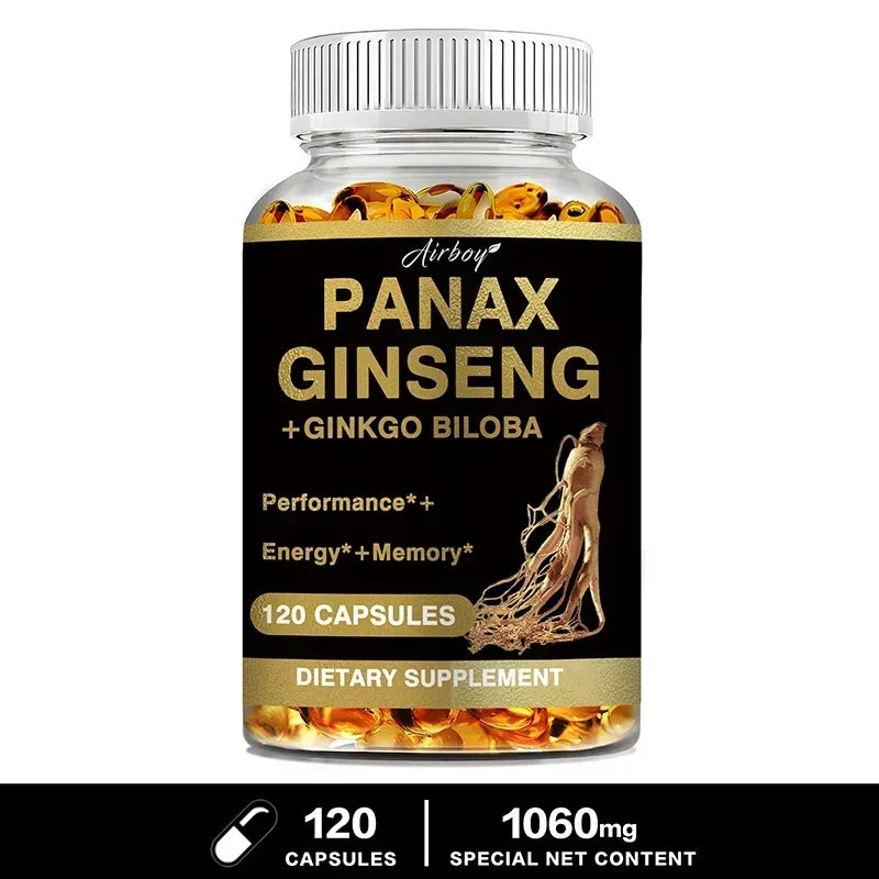 Panax Ginseng + Ginkgo Biloba - Immune Support, Enhance Physical Performance, Improve Memory, and Maintain Overall Health 120 Capsules