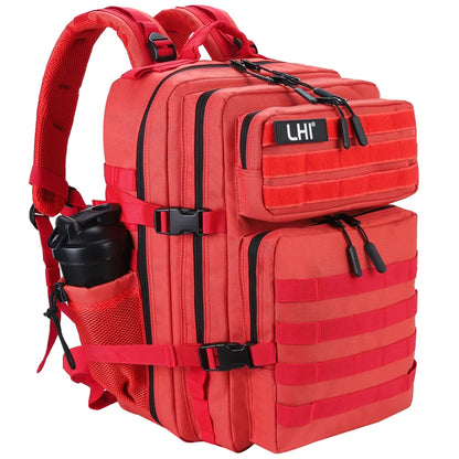 LHI 45L Tactical Backpack for Men and Women Large Athlete Gym Bag Outdoor Sports Hiking Survival Rucksack with Bottle Holder Red