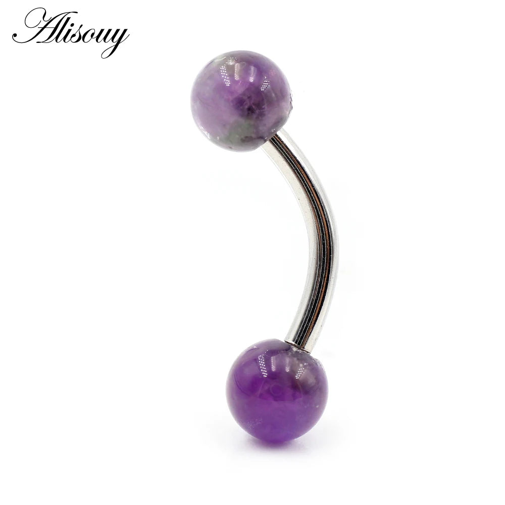 Alisouy 2PCS 14G Stainess Steel 5mm Stone Ball Eyebrow Curved Barbell Lip Ring Snug Daith Helix Earrings Body Piercing Jewelry