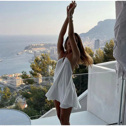 Women Sexy Halter Layered Ruffles Mini Dress Fashion Off Shoulder Backless A Line Vestidos Spring Summer Chic Lady Short Dresses