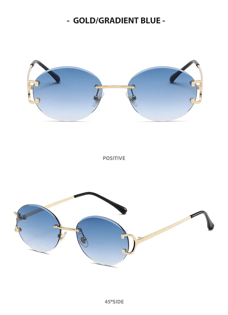 Trendy Sunglasses For Woman Summer Rimless Sunglass Oval Fashion Brand Designer Shades Pink Women's Sun Glasses UV400