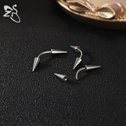 ZS 1 PC 16G Stainelss Steel Eyebrow Ring For Men Women Long Spike Curved Nose Bridge Piercing 3 Colors Cone Lip Labret Piercings