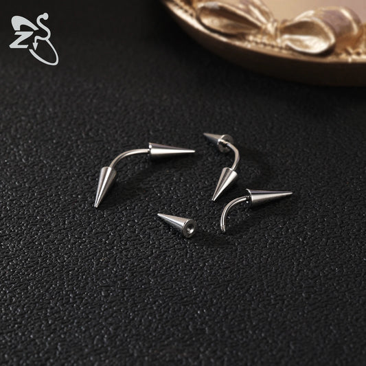 ZS 1 PC 16G Stainelss Steel Eyebrow Ring For Men Women Long Spike Curved Nose Bridge Piercing 3 Colors Cone Lip Labret Piercings