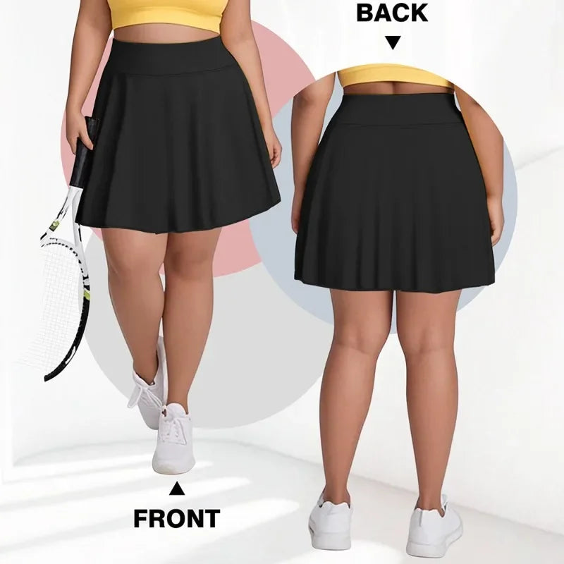 Plus Size Women with Pocket Short Skirt Fitness Short Skirt High Waist Fashion 200lbs Sports Short Skirt Gym Outdoor Solid Skirt