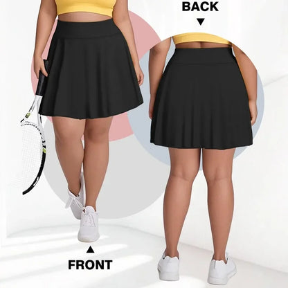 Plus Size Women with Pocket Short Skirt Fitness Short Skirt High Waist Fashion 200lbs Sports Short Skirt Gym Outdoor Solid Skirt
