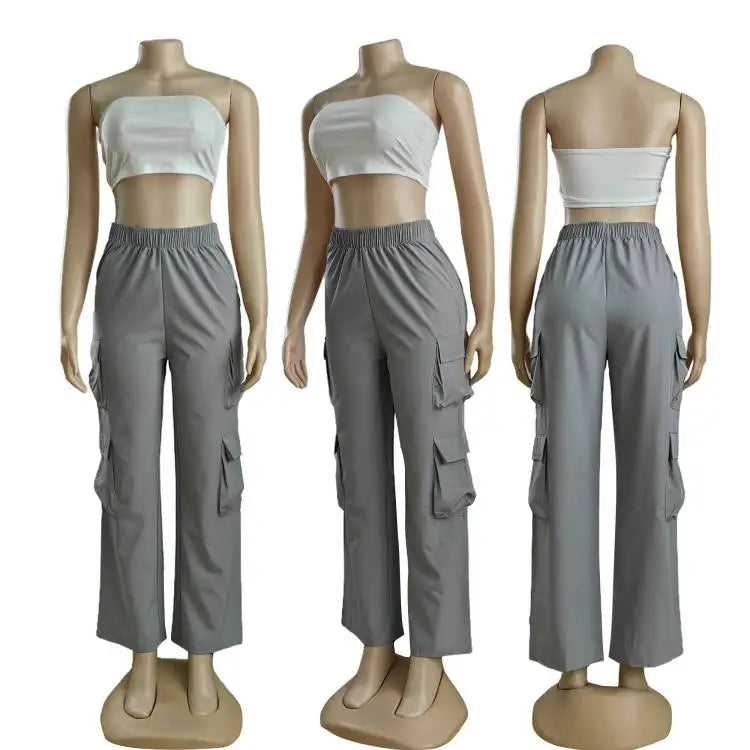 New Straight Cargo Pants Women High Waist Baggy Trousers Casual Wide Leg Slim Vintage Y2K Streetwear Pocket Fashion Casual Pants Badiee Stylez