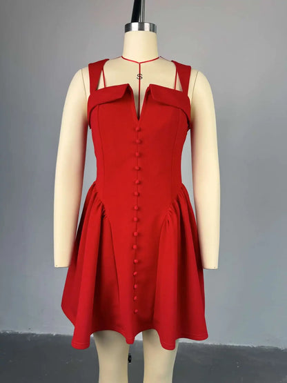 CM.YAYA Women Strapless Sleeveless Pleated Mini Dress 2025 Spring Sweet Sexy Birthday Evening Night Party Vestidos Dresses Red