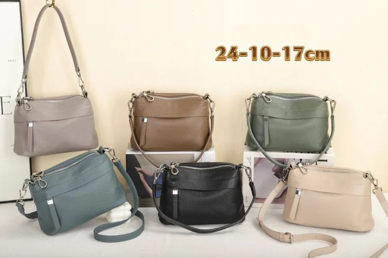 Head Layer Cowhide Leather Women's Shoulder Crossbody Bag Large Capacity Multi Compartment Handbag Casual Practical Armpit Bag
