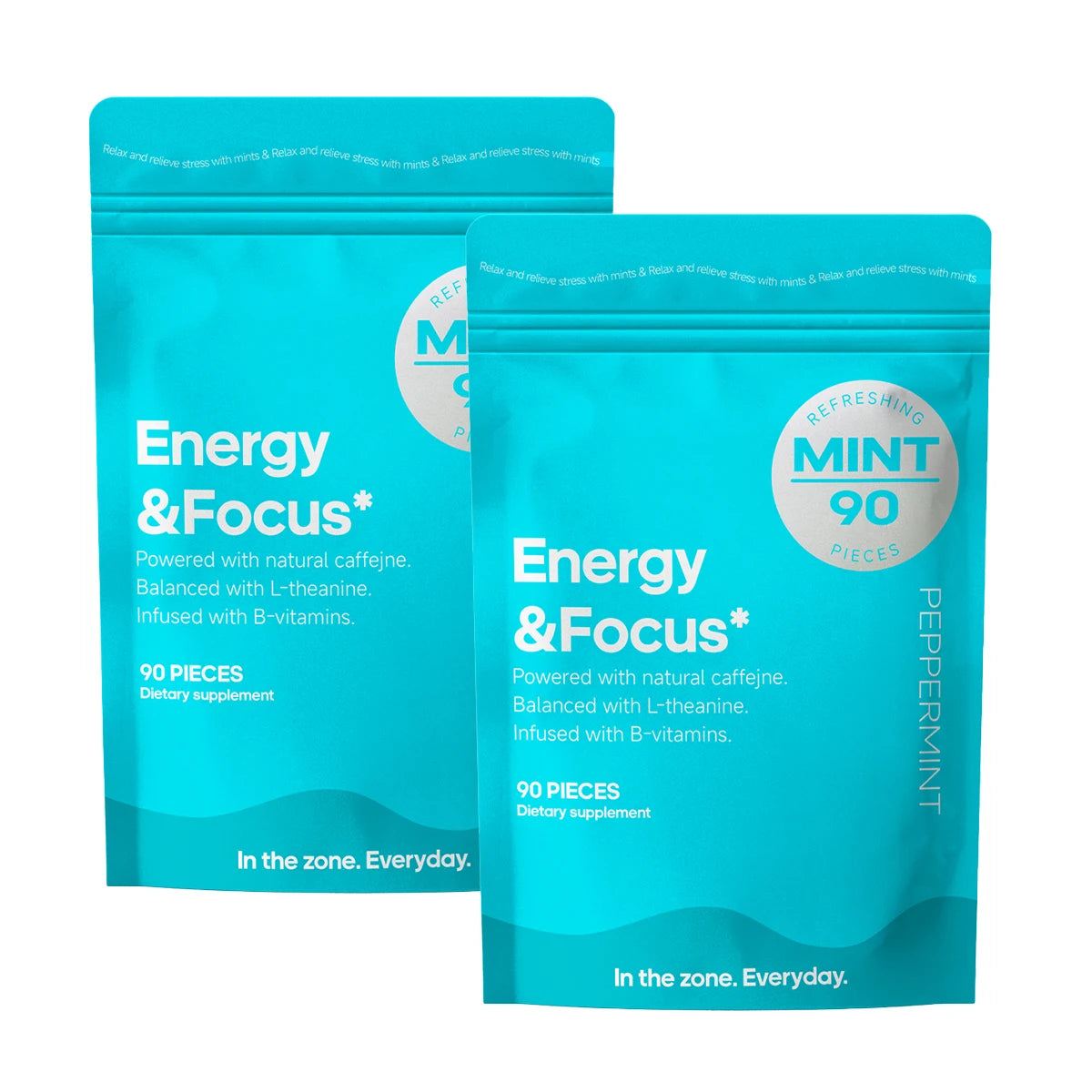 Energy Caffeine Mints (90 Pieces) - Sugar Free with L-theanine + Natural Caffeine + Vitamin B12 & B6 - Nootropic Energy & Focus 2 bags Mint United States