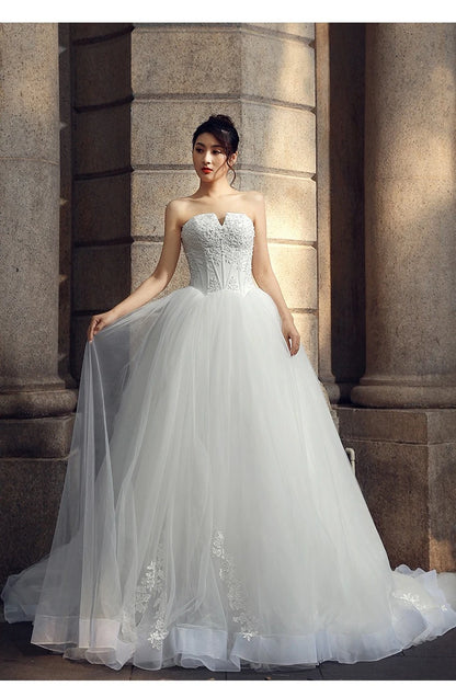 Strapless Wedding Dress 2025autumn New Style Elegant and Graceful Bride Slimming Palace Style Sexy Lace Puffy Dress Formal Dress Badiee Stylez