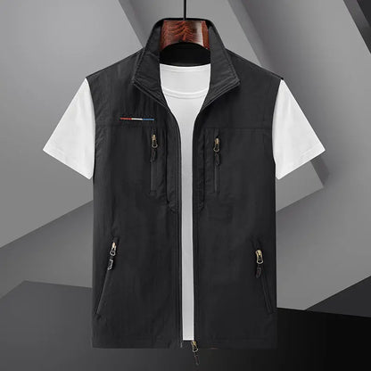 Men's Summer vest 2024 Thin Style Multi Pocket Waterproof Durable Large Size Casual Outdoor Travel Vest Men's Sleeveless Jacket