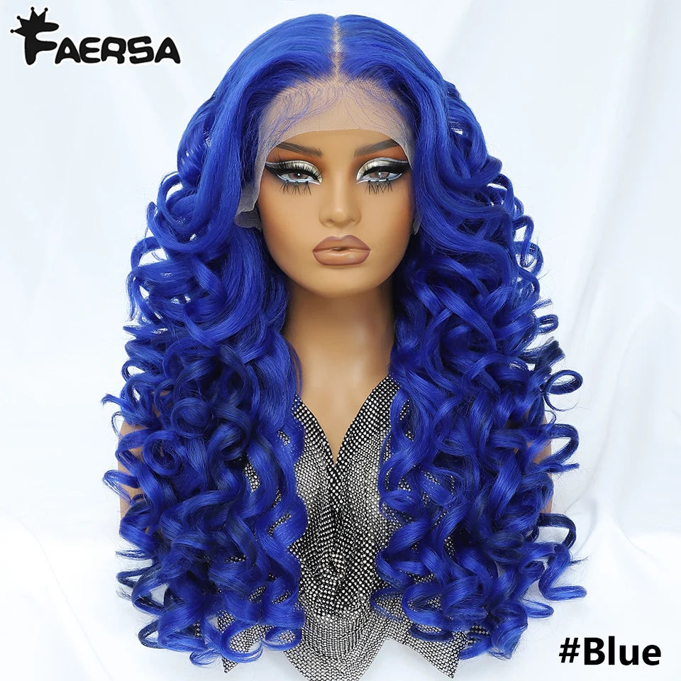 Latisha 13X6 HD Synthetic Lace Front Wigs Curly Pre Plucked Lace Frontal Wig with Bangs for Women Highlight with Babyhair 24Inch Badiee Stylez