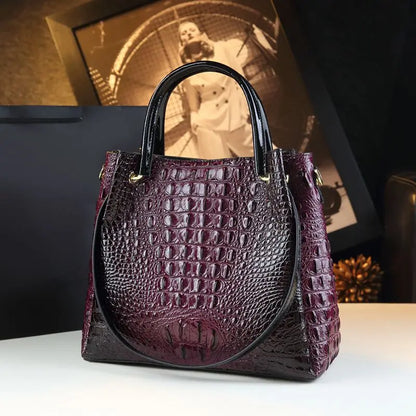 Genuine Leather Women Handbags New Tote Bag Fashion Crocodile Print Bucket Bag Retro Shoulder Messenger Bags Trend 2025