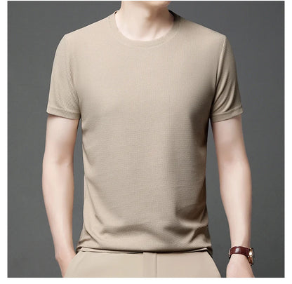 New Summer Waffle Round Neck Short Sleeved T-shirt for Men's Short Sleeved Top Badiee Stylez