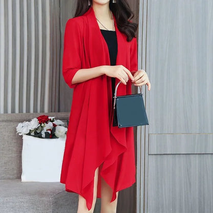 Summer Sun Protection Clothing Women Chiffon Cardigan Half Sleeve Blouse Shirts Ladies Shawl Female Tops Women Loose Thin Coats red