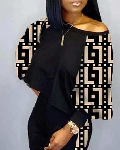 2024 New Autumn Women's Long-Sleeved Round Neck Off-Shoulder Fashion Casual Suit Pants Set Woman Coordinated Pants Sets