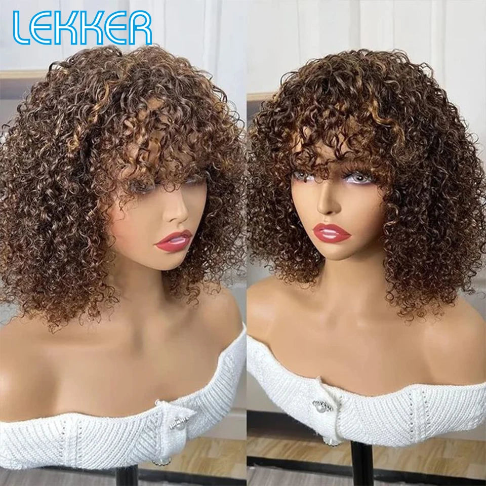 Lekker Colored Short Pixie Afro Kinky Curly Bob 100% Human Hair Wigs For Women Brazilian Remy Hair Ombre Brown Clearance Ginger Badiee Stylez