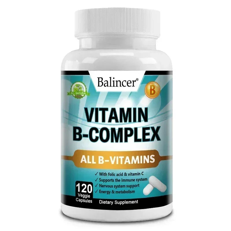 Vitamin B Complex Supplement, Containing Folic Acid and Vitamin C, Supports Energy, Immune Health, Antioxidant Supplement 120 count-1 bottle