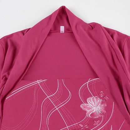 HEYounGIRL Y2K Floral Print Chic T-shirt Pink Vintage Short Sleeve Women Fitted Crop Top 2000s Outfits Fashion Summer Tee Shirts