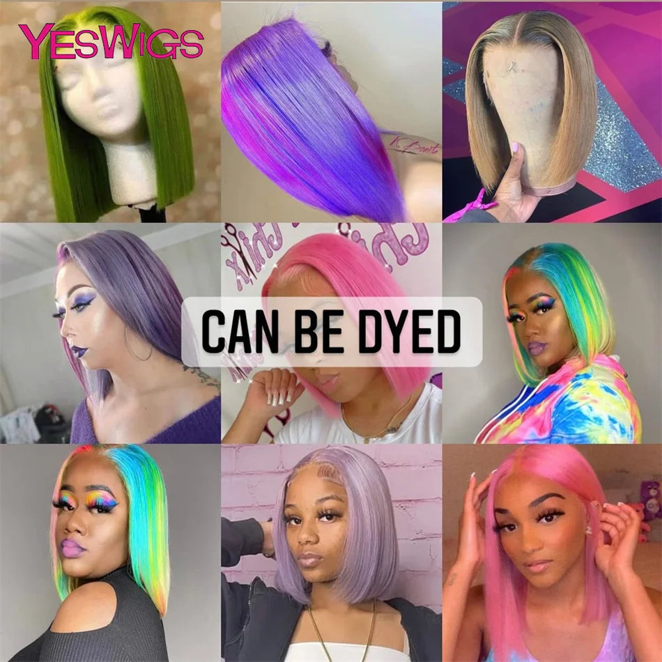 Short Bob Wig Hot Red Burgundy 99j Colored Brown Lace Front Human Hair Wigs Bone Straight Bob Wig Lace Frontal Wigs For Women - Badiee Stylez