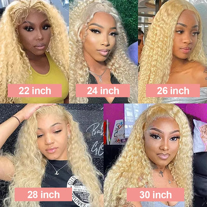 613 Blonde HD Lace Frontal Wig 13x4 13×6 Deep Wave Lace Front Human Hair Wig Colored Curly Wigs Water Wave Wigs For Women ﻿ ﻿ Badiee Stylez
