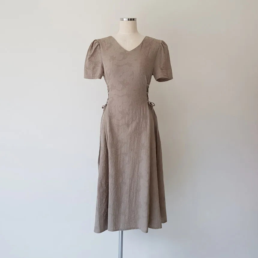 Cotton Linen Dress Long New Hot Sales Woman Short Sleeve Solid Retro Vintage Long Dresses coffee