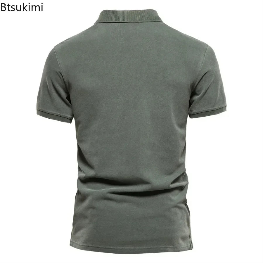2025 Men's Slim Fit Cotton Polo Shirt - Stylish Lapel Design for Casual & Business Golf Wear