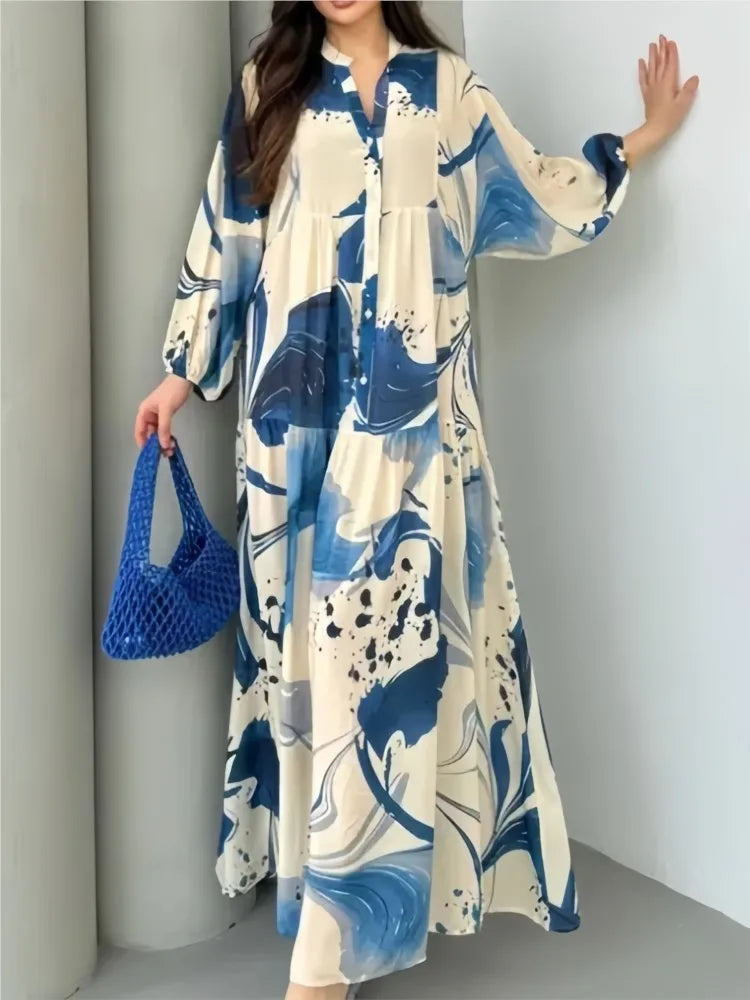 Printed Loose Long Shirt Women's Long-sleeved Dresses Spring Autumn New Fashion Spliced elegant Female Casual Robe Dresse 2025 Badiee Stylez