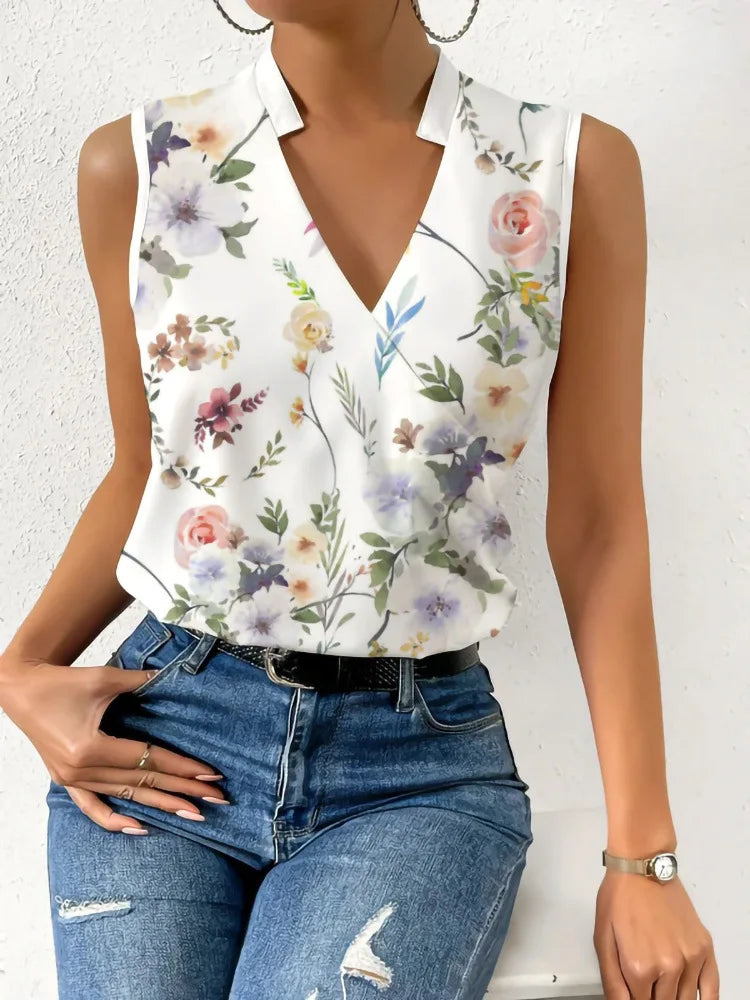 Fashion Stand Neck Sleeveless Women Tops And Blouses Floral Print Tank Top Femme 2023 Summer Casual Office Vintage Womens Blouse