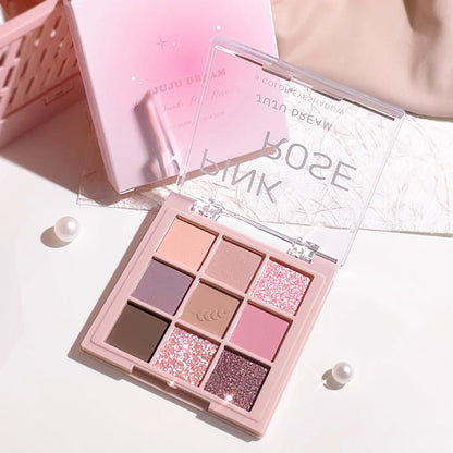 Nine-color eye shadow plate, daily pearl matte earth color, Jiugong grid eye shadow, high-quality, pure style