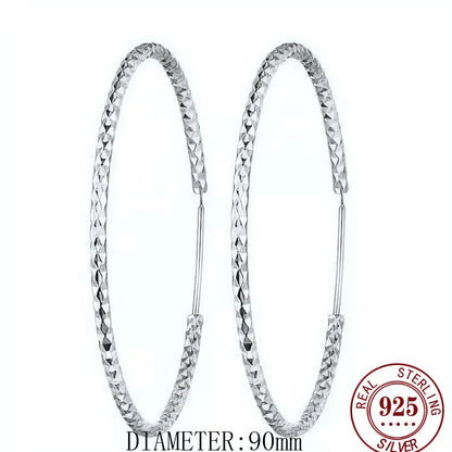 Senlissi - New Fashion 18k Gold Plated 925 Sterling Silver Women's Hoop Earrings 2.0mm Fashion Earring Rose Gold Cерьги Kольца 0 SILVER 90mm