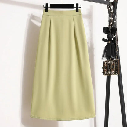 2025 Summer Female Fashionable Versatile Solid Skirts High Waisted Mid Length A-line Plus Size Skirt Split Wrap Body Skirt green