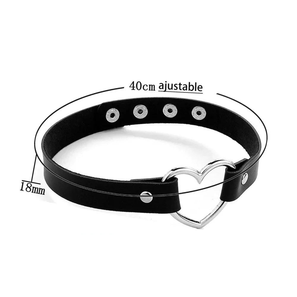 Sexy Trendy Vintage Charm Round Gothic Collar Necklaces Jewelry Gift Gothic Leather Heart Harajuku Women Punk Choker Necklace Classic Heart 40cm adjustable