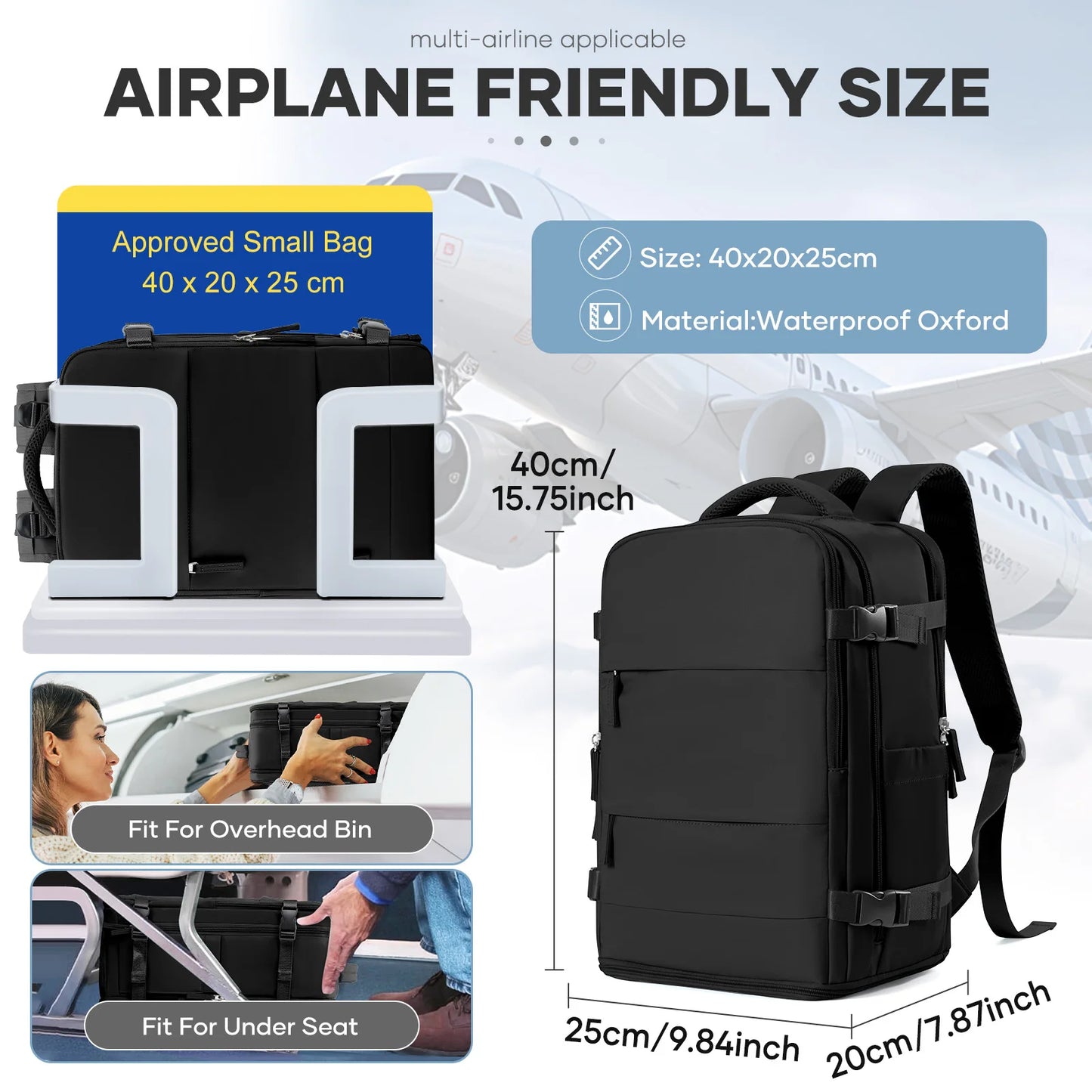 Ryanair 40x25x20 Travel Backpack Large Capacity Foldable Hiking Bag with Vacuum Bags Manual Compression Pump, Storage Backpack