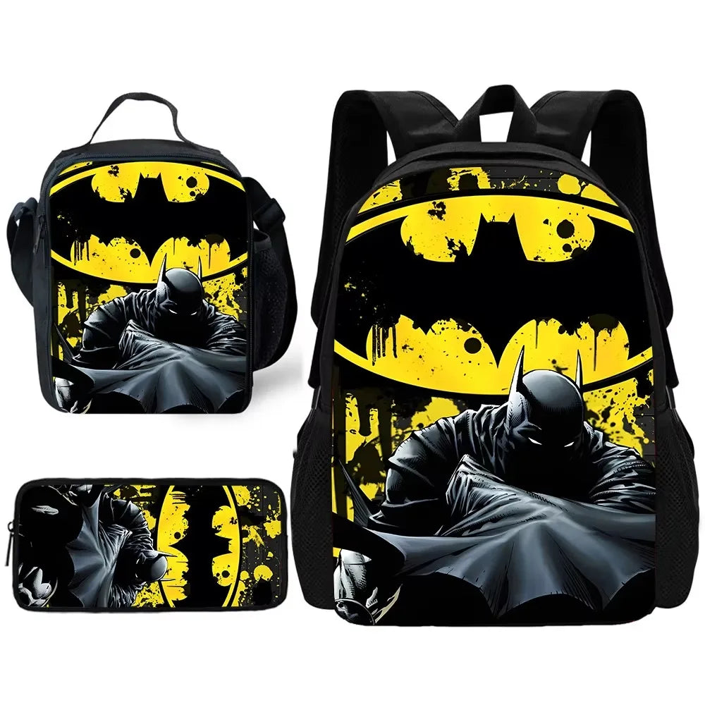 Child Superhero Batmans School Backpack with Lunch Bags ,Pencil Bags ,School Bags for Boys Girls Best Gift XHOO1-TZ-049-A3