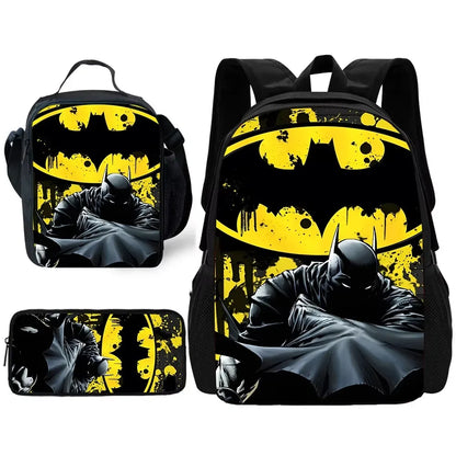 Child Superhero Batmans School Backpack with Lunch Bags ,Pencil Bags ,School Bags for Boys Girls Best Gift XHOO1-TZ-049-A3