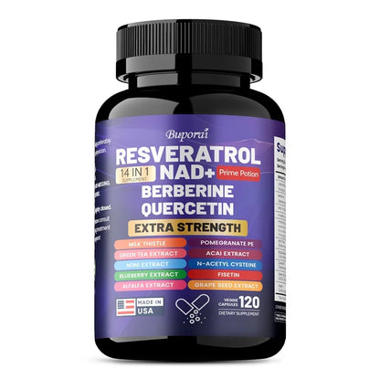 Resveratrol Nad+ Berberine, Quercetin - Improve Aging, Anti-oxidation, Regulate Metabolism, Protect Nerves 120 Capsules